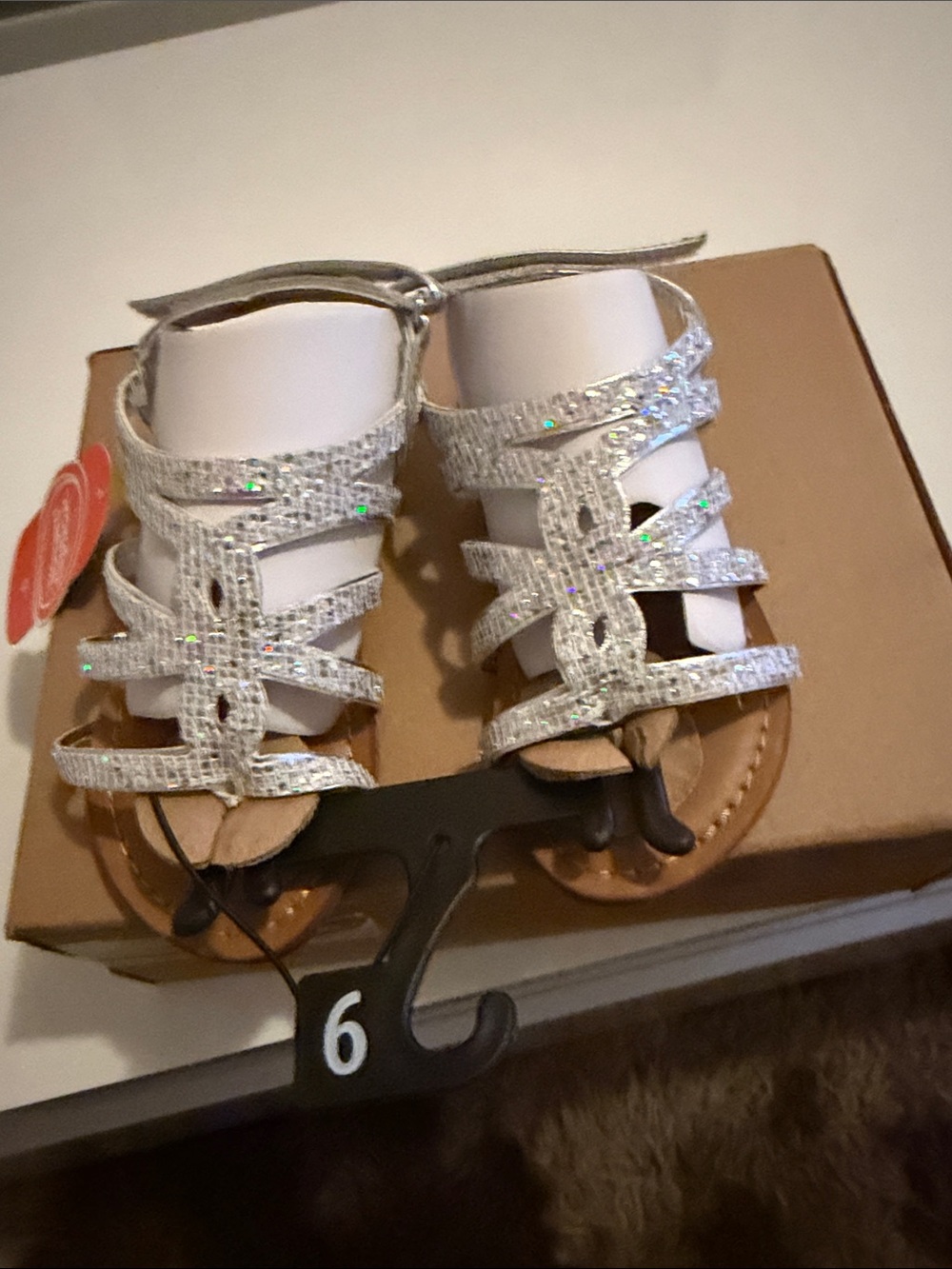wonder nation Girls Holographic Silver Glitter Strappy Sandals